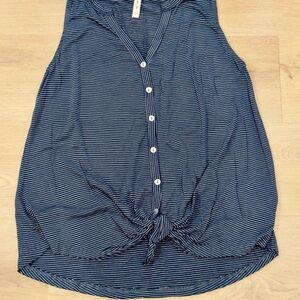 Striped Sleeveless Button-Down Top